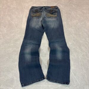 LEI Bridget Curvy Bootcut Jeans Mens Size 9 Regular Blue Denim Embroidered Flap